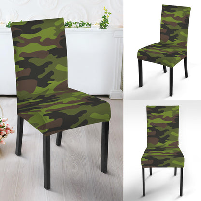 Dark Green And Black Camouflage Print Dining Chair Slipcover