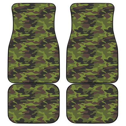 Dark Green And Black Camouflage Print Front and Back Car Floor Mats