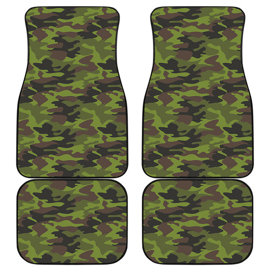 Dark Green And Black Camouflage Print Front and Back Car Floor Mats