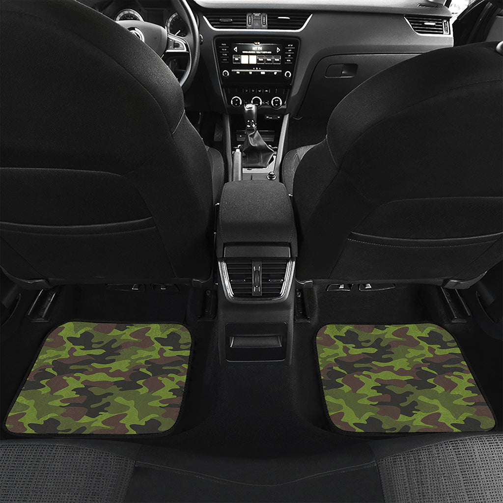 Dark Green And Black Camouflage Print Front and Back Car Floor Mats