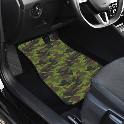 Dark Green And Black Camouflage Print Front and Back Car Floor Mats