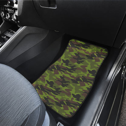 Dark Green And Black Camouflage Print Front and Back Car Floor Mats