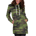 Dark Green And Black Camouflage Print Pullover Hoodie Dress