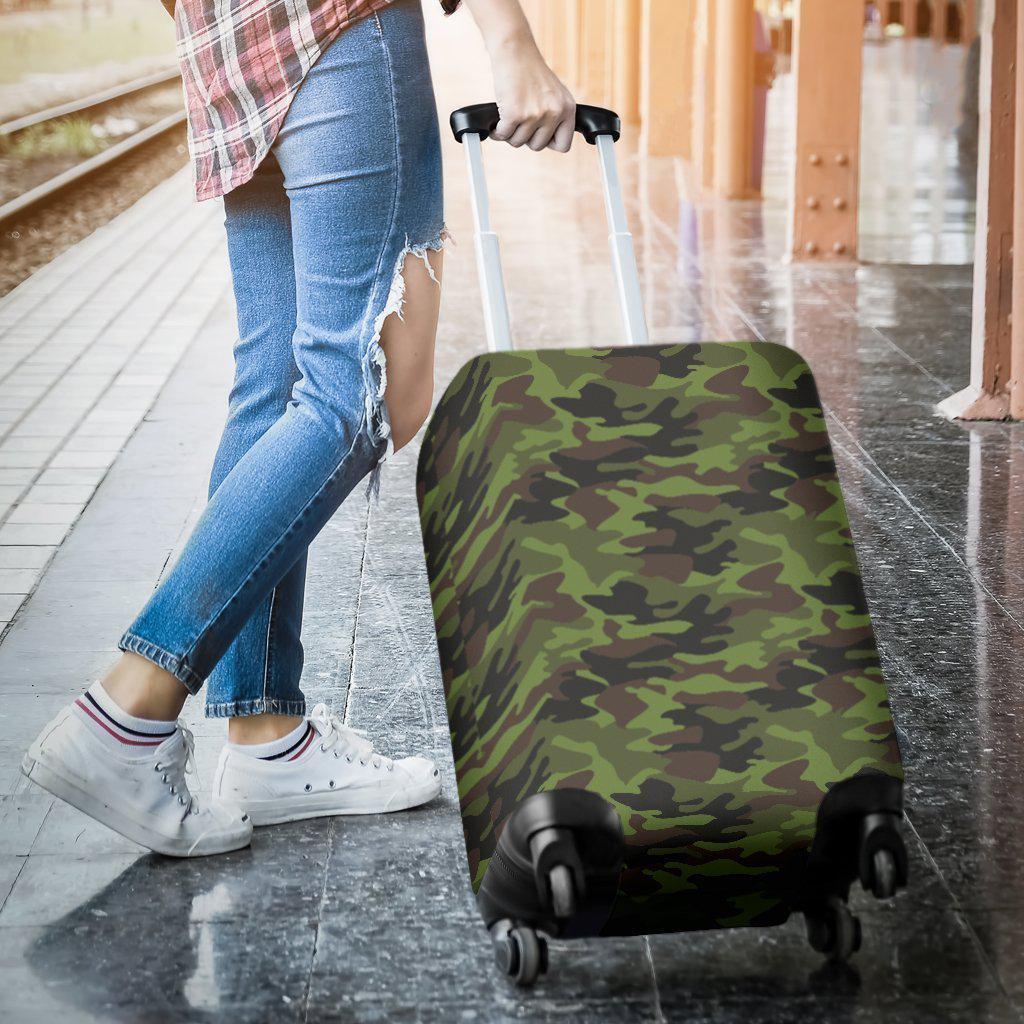 Dark Green And Black Camouflage Print Luggage Cover GearFrost