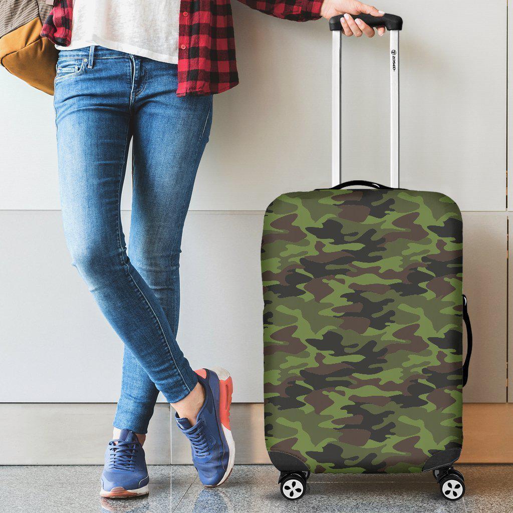 Dark Green And Black Camouflage Print Luggage Cover GearFrost