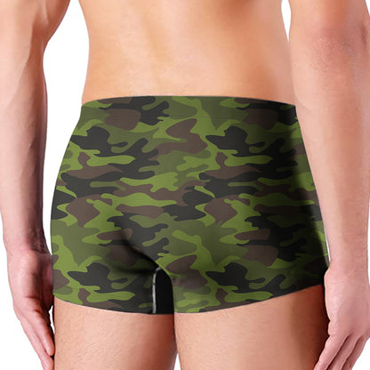 Dark Green And Black Camouflage Print Men's Boxer Briefs