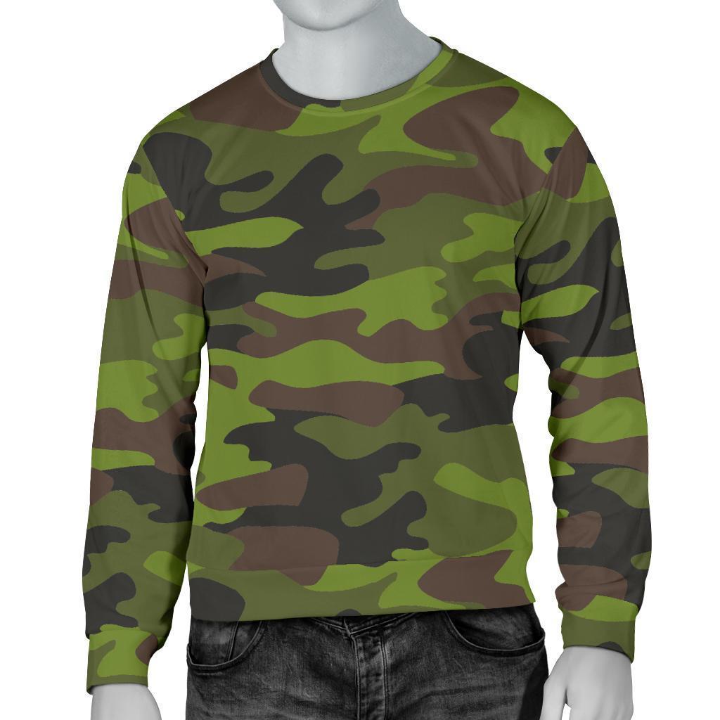 Dark Green And Black Camouflage Print Men's Crewneck Sweatshirt GearFrost