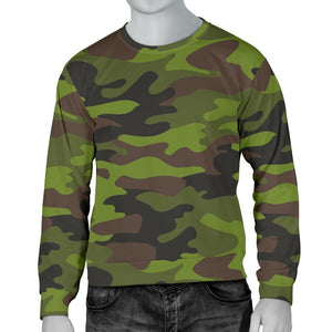 Dark Green And Black Camouflage Print Men's Crewneck Sweatshirt GearFrost