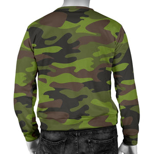 Dark Green And Black Camouflage Print Men's Crewneck Sweatshirt GearFrost