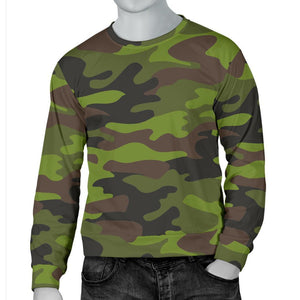 Dark Green And Black Camouflage Print Men's Crewneck Sweatshirt GearFrost