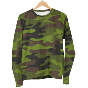 Dark Green And Black Camouflage Print Men's Crewneck Sweatshirt GearFrost