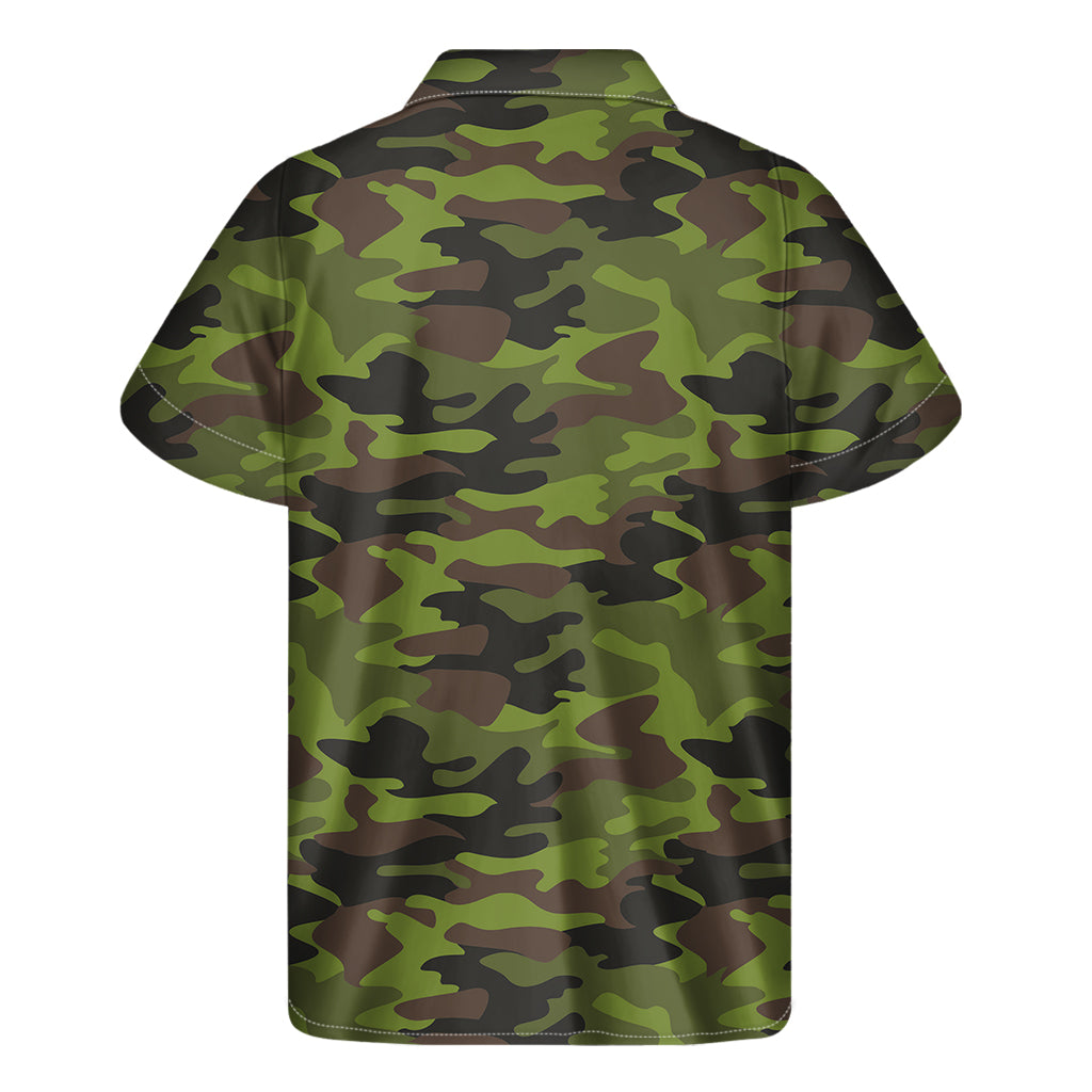 Dark Green And Black Camouflage Print Men's Short Sleeve Shirt