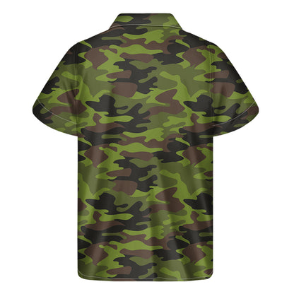 Dark Green And Black Camouflage Print Men's Short Sleeve Shirt