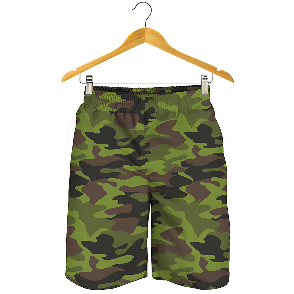 Dark Green And Black Camouflage Print Men's Shorts