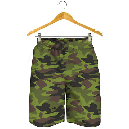Dark Green And Black Camouflage Print Men's Shorts