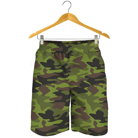 Dark Green And Black Camouflage Print Men's Shorts
