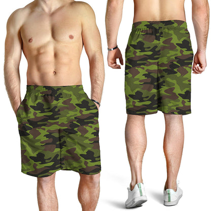 Dark Green And Black Camouflage Print Men's Shorts