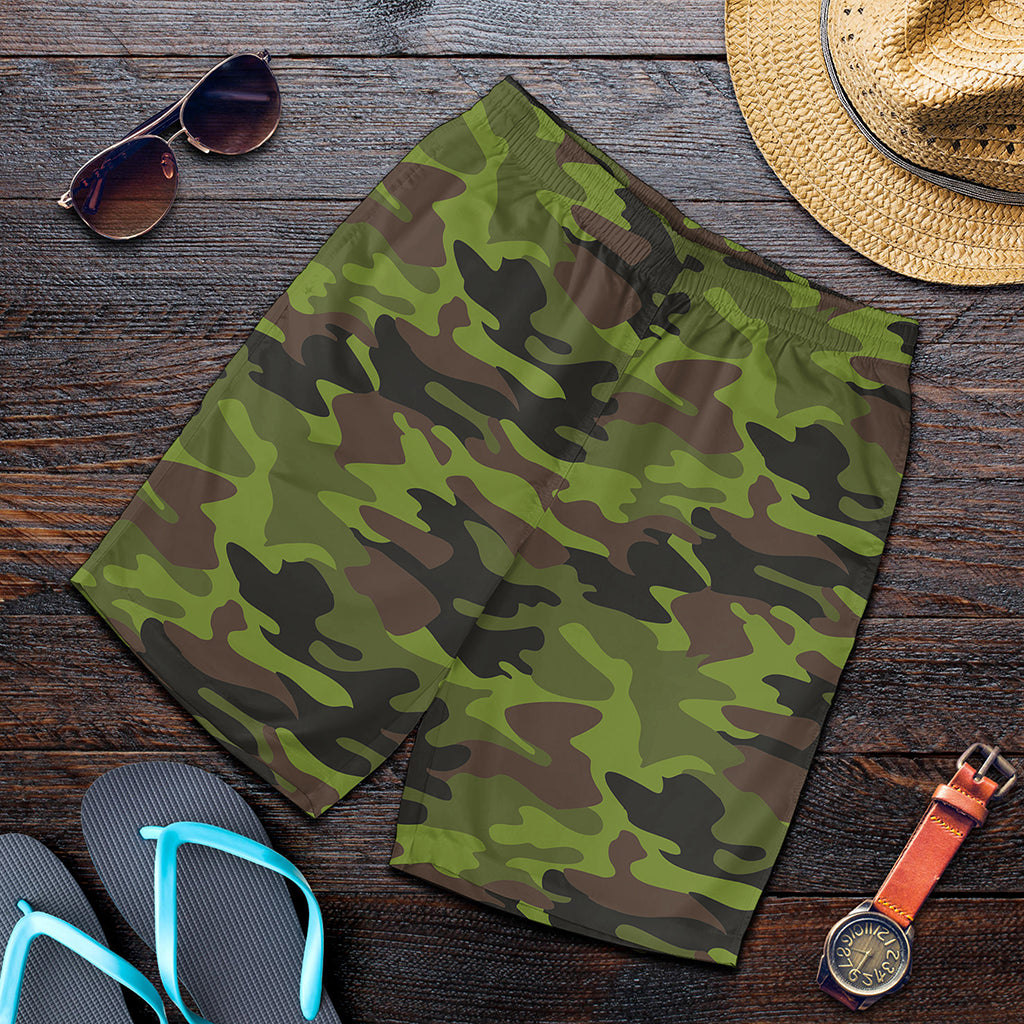 Dark Green And Black Camouflage Print Men's Shorts