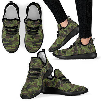 Dark Green And Black Camouflage Print Mesh Knit Shoes GearFrost