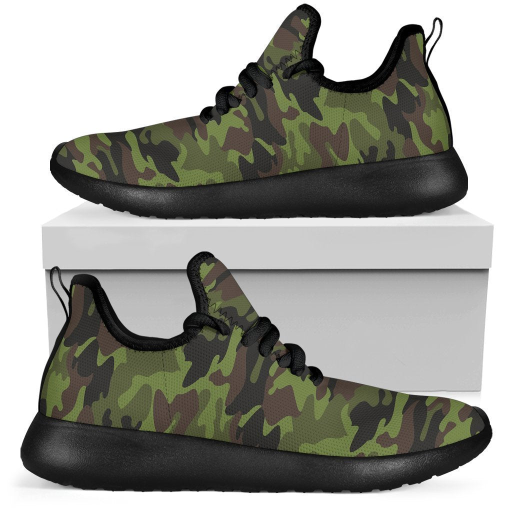 Dark Green And Black Camouflage Print Mesh Knit Shoes GearFrost