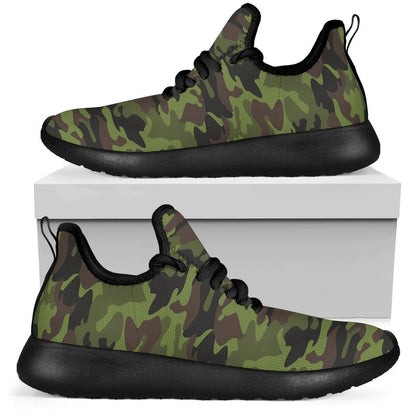 Dark Green And Black Camouflage Print Mesh Knit Shoes GearFrost
