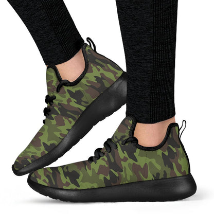 Dark Green And Black Camouflage Print Mesh Knit Shoes GearFrost