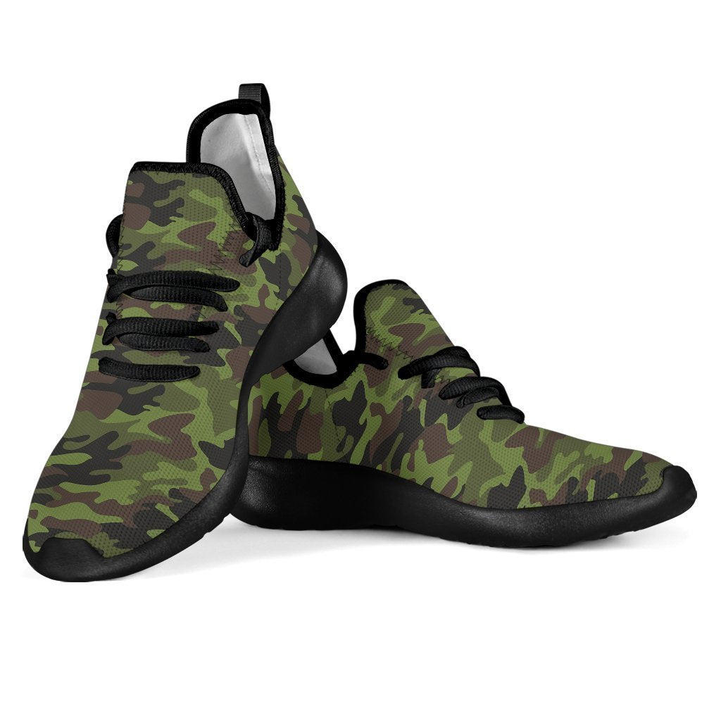 Dark Green And Black Camouflage Print Mesh Knit Shoes GearFrost