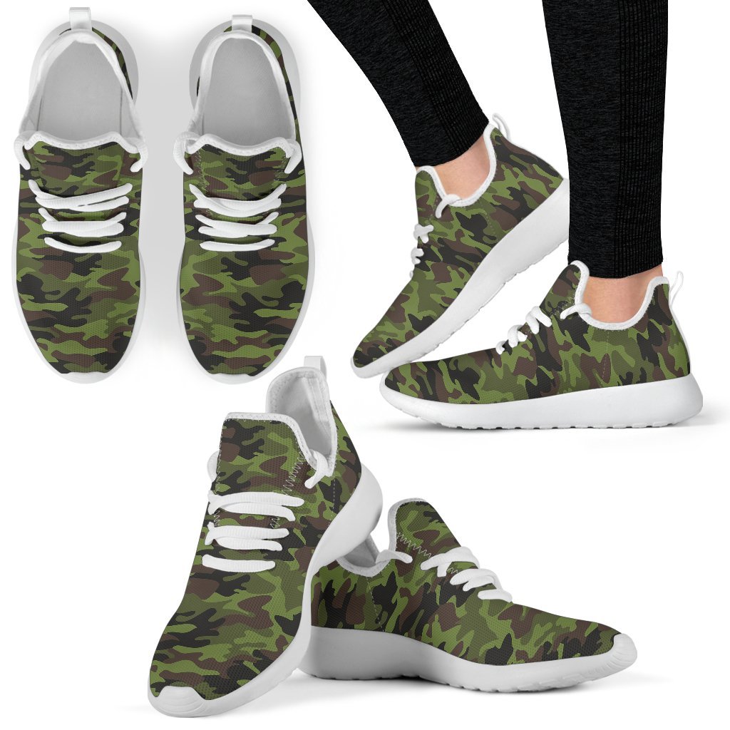 Dark Green And Black Camouflage Print Mesh Knit Shoes GearFrost