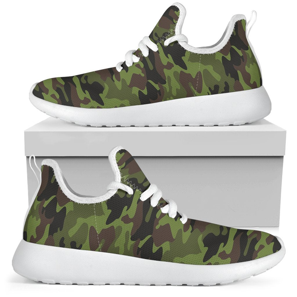 Dark Green And Black Camouflage Print Mesh Knit Shoes GearFrost