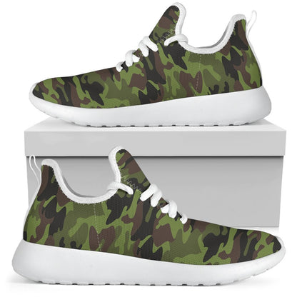 Dark Green And Black Camouflage Print Mesh Knit Shoes GearFrost