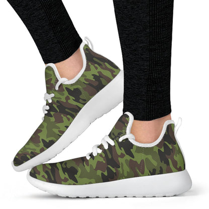 Dark Green And Black Camouflage Print Mesh Knit Shoes GearFrost