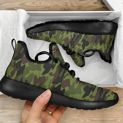 Dark Green And Black Camouflage Print Mesh Knit Shoes GearFrost