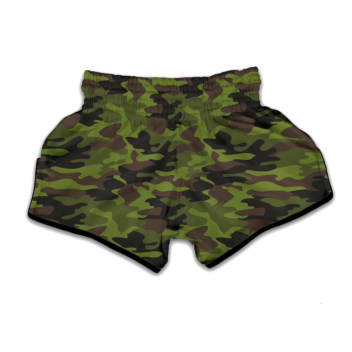 Dark Green And Black Camouflage Print Muay Thai Boxing Shorts