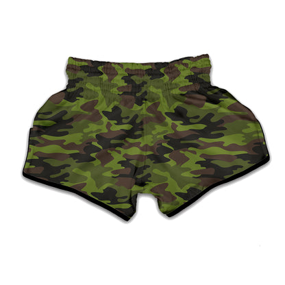Dark Green And Black Camouflage Print Muay Thai Boxing Shorts