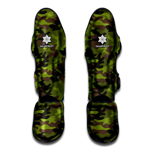 Dark Green And Black Camouflage Print Muay Thai Shin Guard