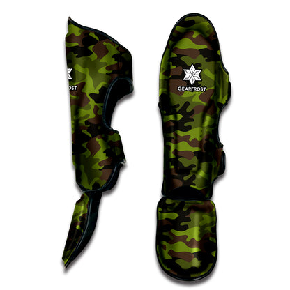 Dark Green And Black Camouflage Print Muay Thai Shin Guard