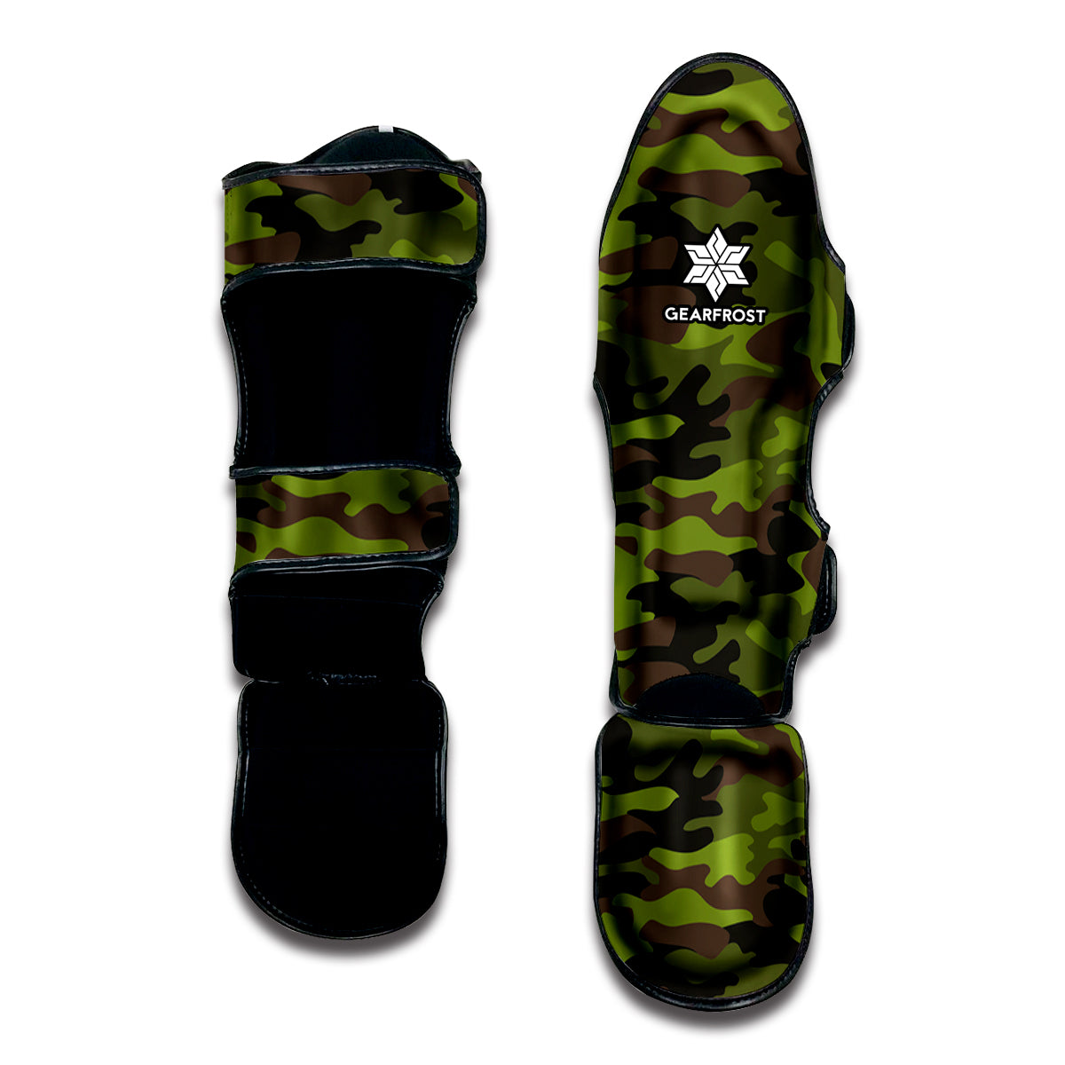 Dark Green And Black Camouflage Print Muay Thai Shin Guard