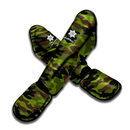 Dark Green And Black Camouflage Print Muay Thai Shin Guard
