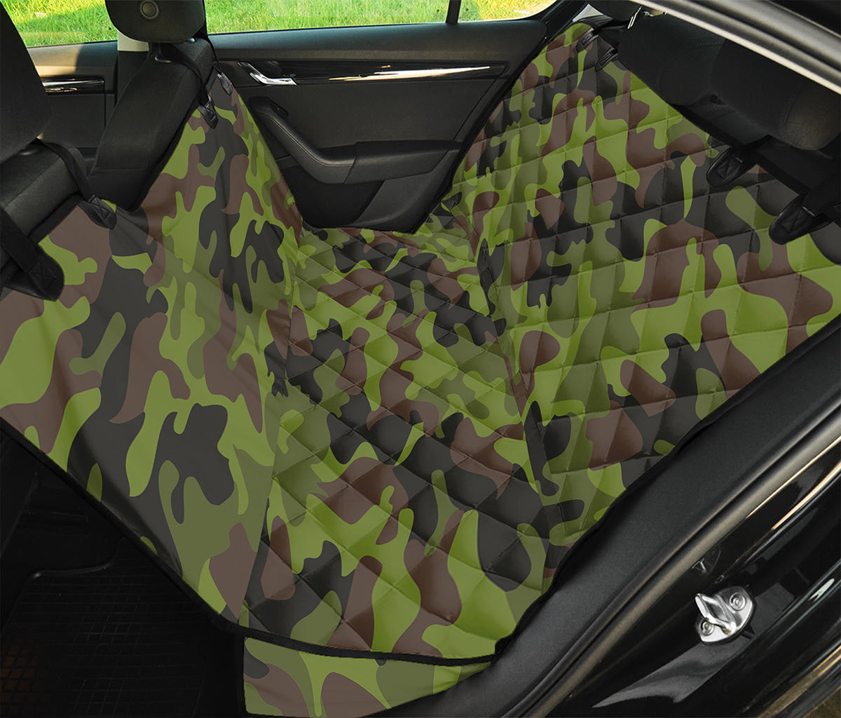 Dark Green And Black Camouflage Print Pet Car Back Seat Cover