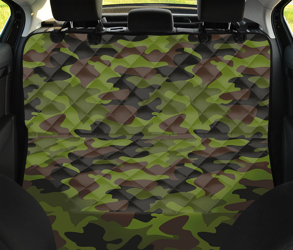 Dark Green And Black Camouflage Print Pet Car Back Seat Cover
