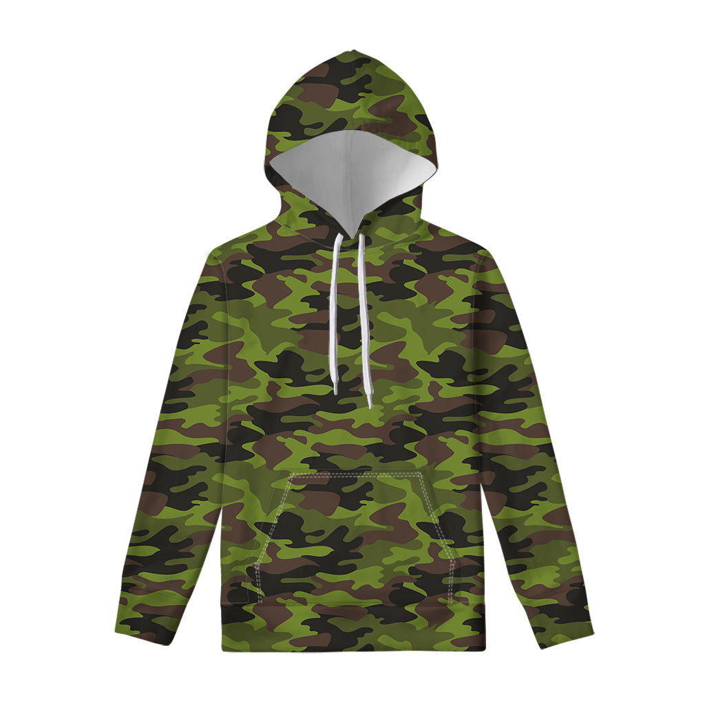 Dark Green And Black Camouflage Print Pullover Hoodie