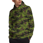 Dark Green And Black Camouflage Print Pullover Hoodie