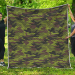 Dark Green And Black Camouflage Print Quilt
