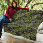 Dark Green And Black Camouflage Print Quilt