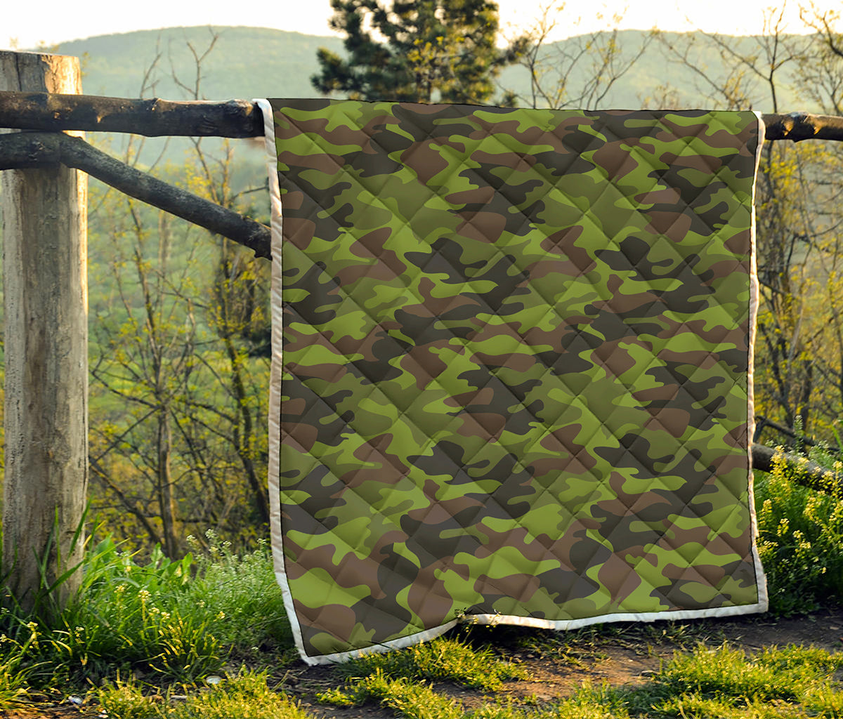 Dark Green And Black Camouflage Print Quilt