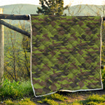 Dark Green And Black Camouflage Print Quilt