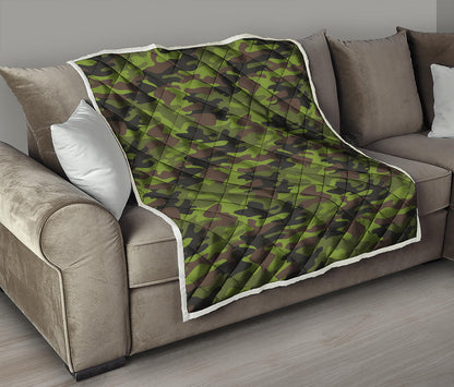 Dark Green And Black Camouflage Print Quilt