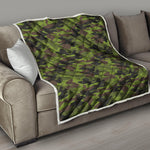 Dark Green And Black Camouflage Print Quilt