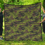 Dark Green And Black Camouflage Print Quilt