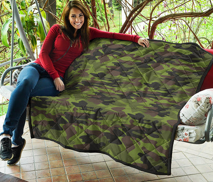 Dark Green And Black Camouflage Print Quilt